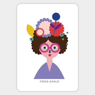 Funny t shirt, cute colorful Frida Kahlo portrait with colorful abstract flowers Magnet